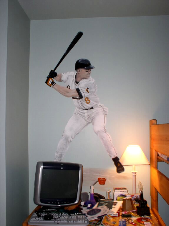 Portrait of Cal Ripken painted in a bedroom