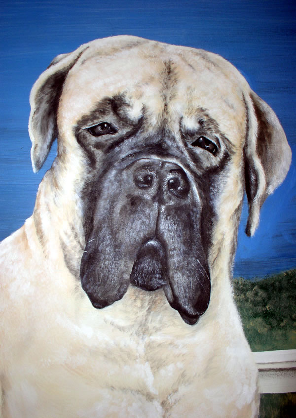 Portrait of a dog painted in a business